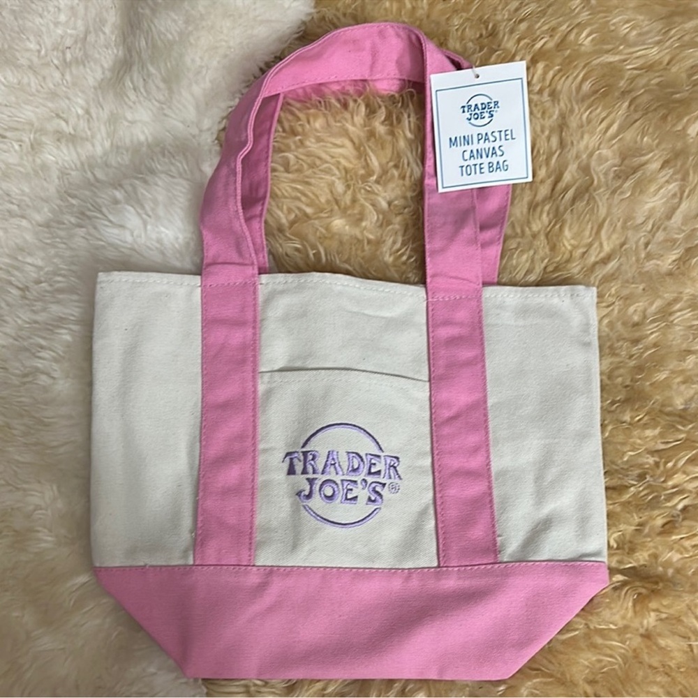 Trader Joe’s Pink and Cream Canvas Tote Bag